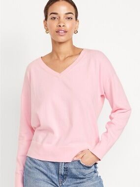 Old Navy SoSoft Lite Loose V‑Neck Sweater in Preppy Pink (3X)